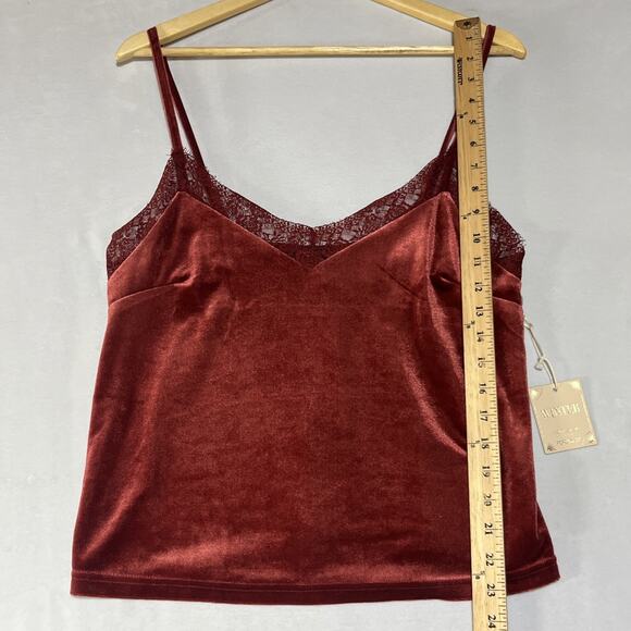 Velvet and Lace Tank Top Womens Medium Red V Neck Cropped Holiday - Picture 5 of 7